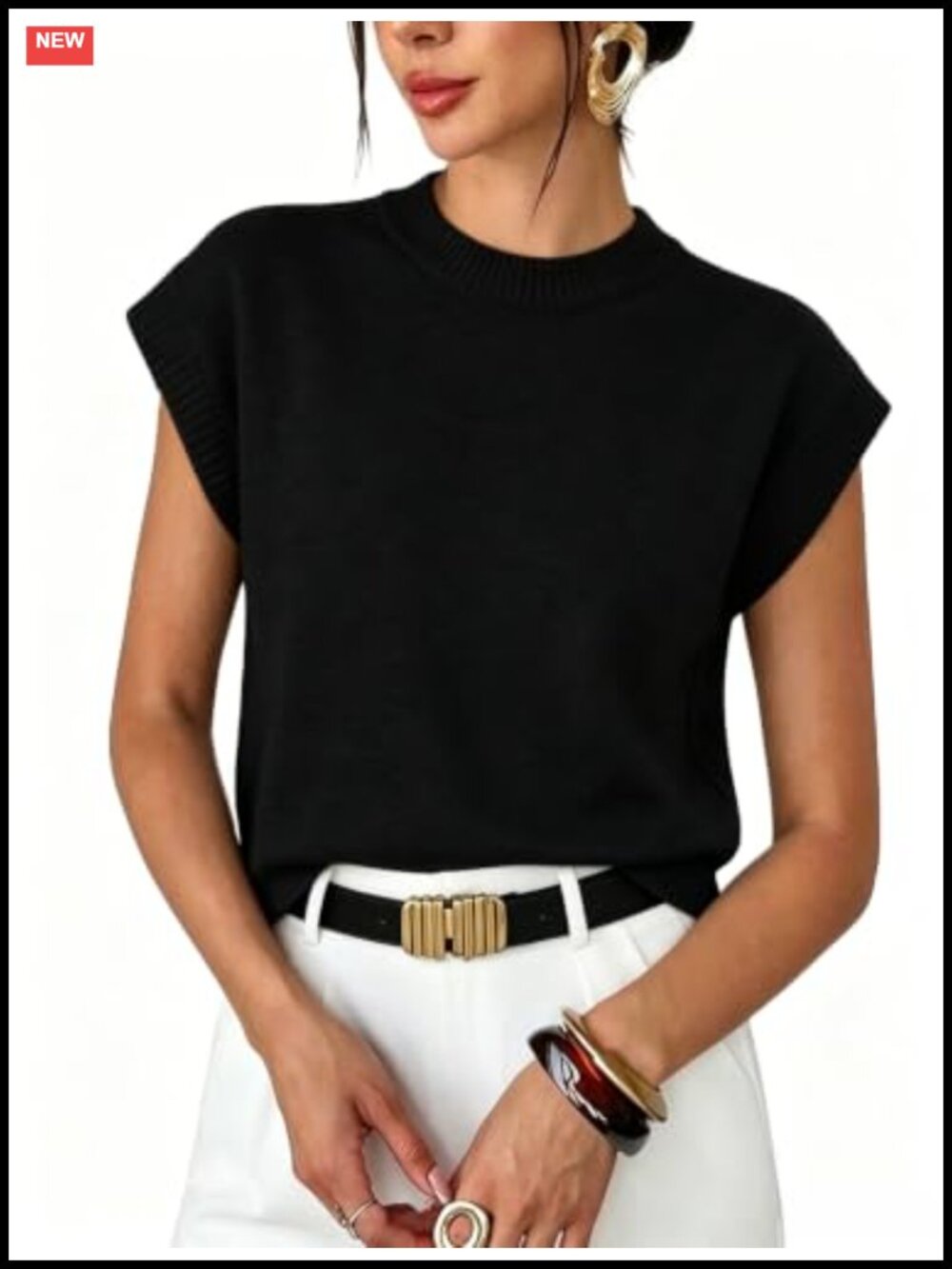 Women's Lightweight Knit Sweater Vest Cap Sleeve Crew Neck
